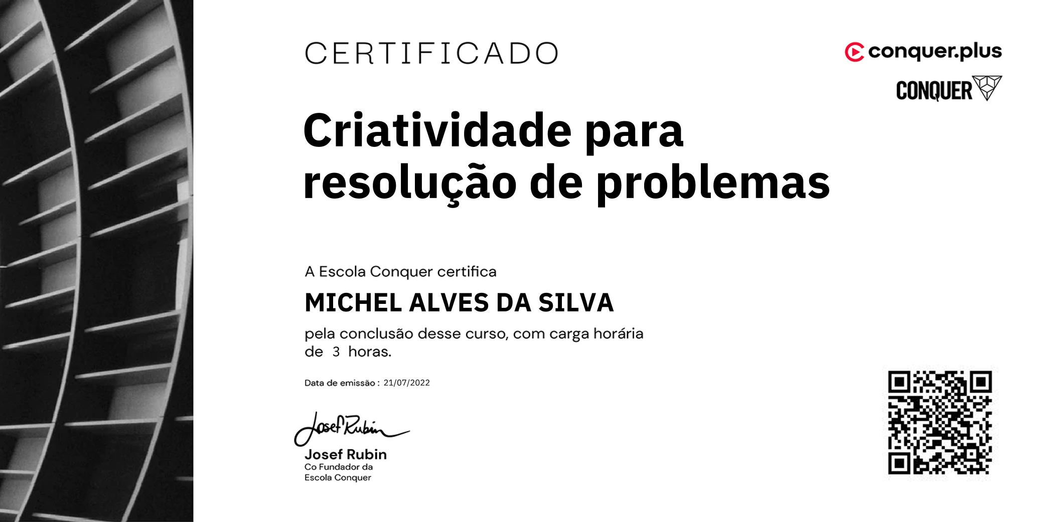 Certificado de Criatividade para resolução de problemas